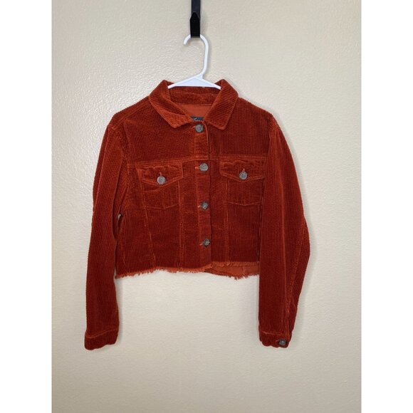 Love Tree Womens Cropped Corduroy Jacket Size S Rust Frayed Hem Button-Down - Picture 1 of 7